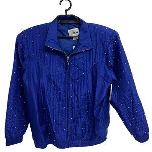 Vintage Sheri Sport Women's Long Sleeve Dark Blue Beaded Zip Up Jacket Size L